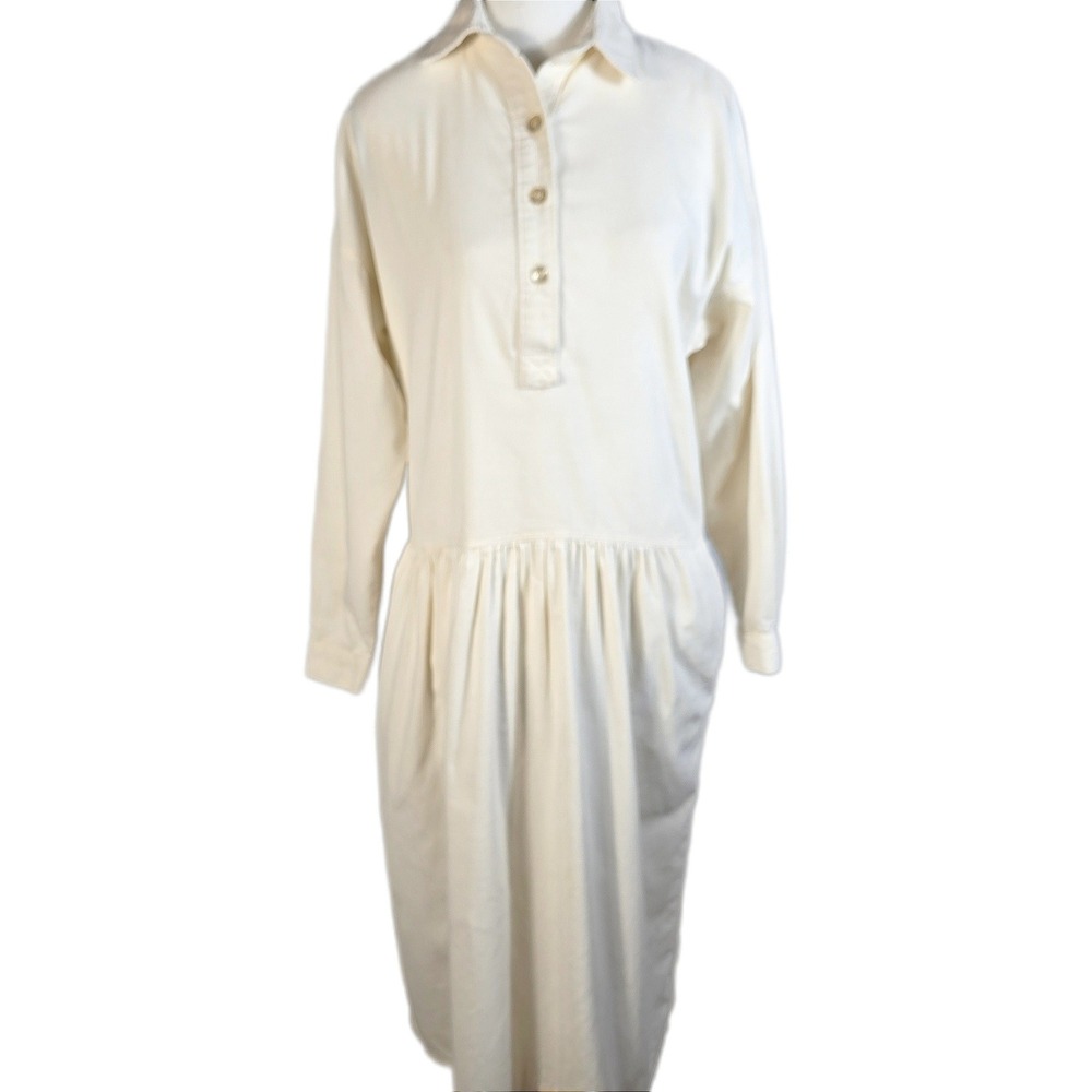 Vintage 70s 80s Oakbrook Cream Corduroy Drop Waist Midi‎ Petite Missy S M